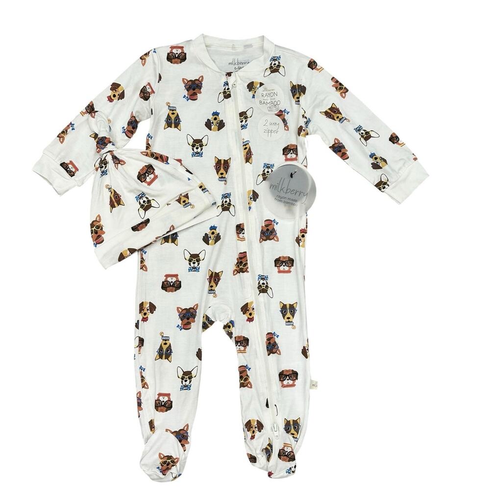 Milkberry Baby Boy Bamboo Footie Sleeper with Dogs 6-9m NWT